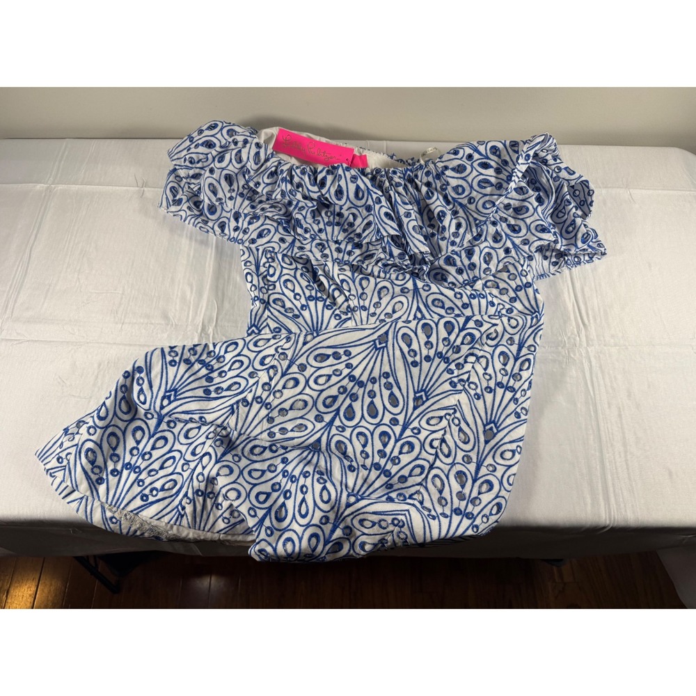 NWT Lilly Pulitzer Sundea One Shoulder Eyelet Dress Blue Tang Hey Soleil 12
